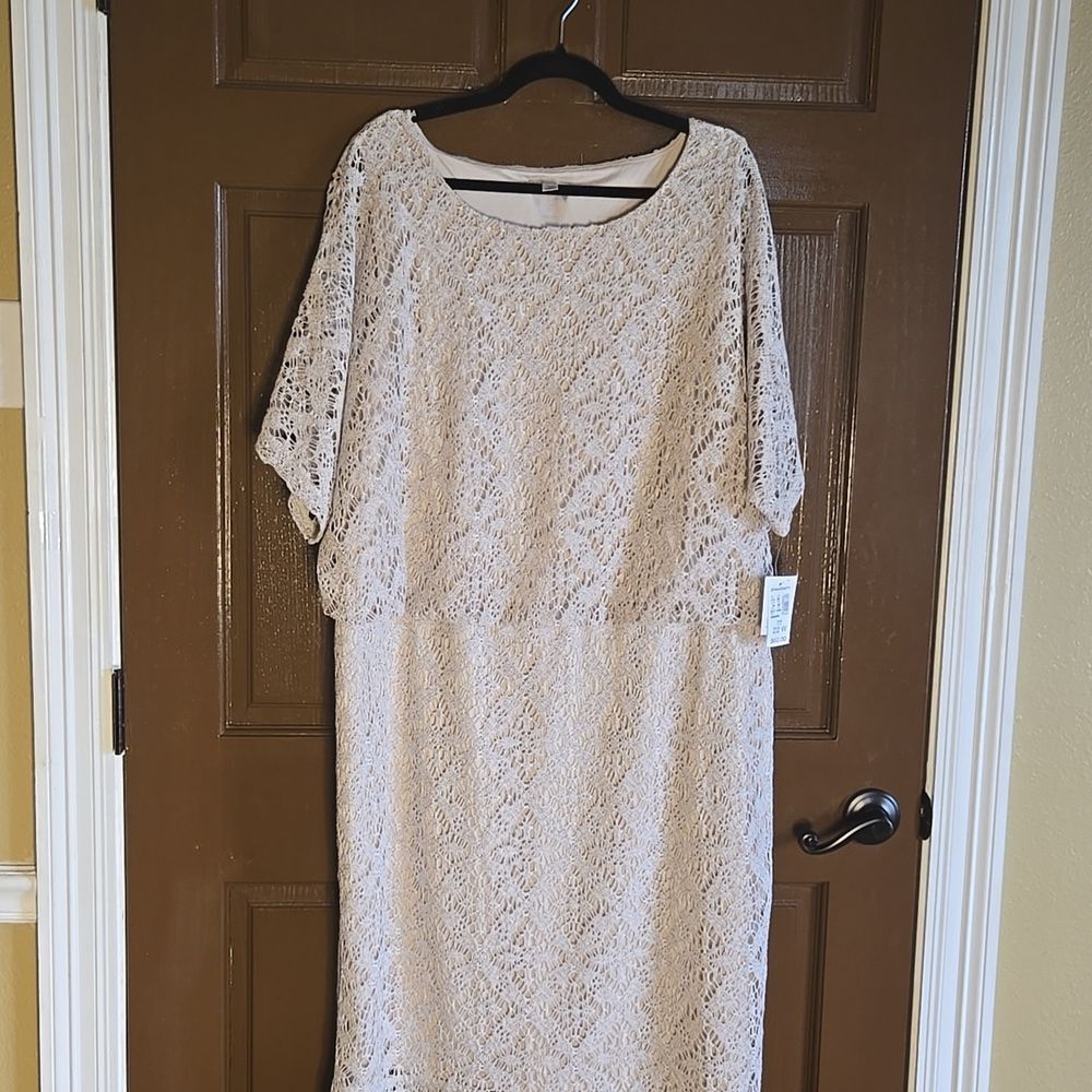 Dressbarn-Beige laced blouson style short sleeved dress Sz 22 NWT.